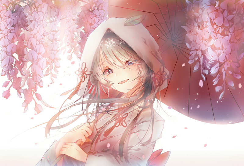 umbrella, headshot, real people, women, beauty, cherry blossom, wedding attire, portrait, pink color, young women, nature, hatsune miku, outdoors, lifestyles