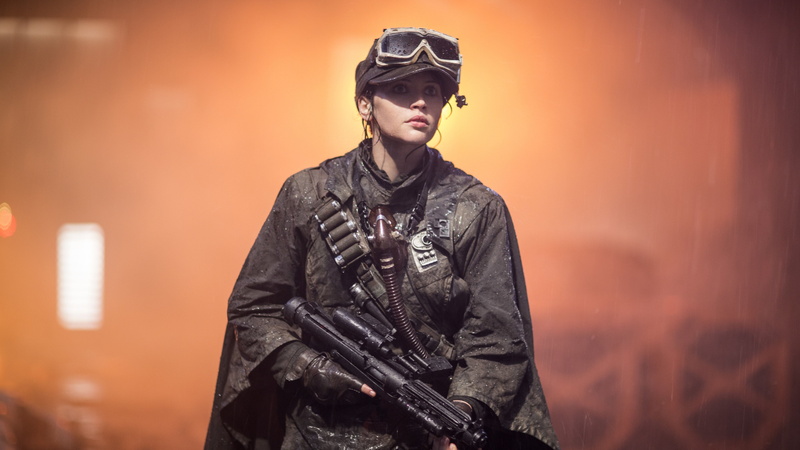  rifle, attire, black, digital, Rogue One: A Star Wars Story, Felicity Jones, woman, holding, 5K, Best Movies of 2016, combat