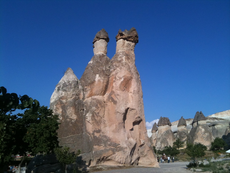 mountain, ancient, the past, history, sky, rock, caves, clear sky, tree, architecture, sunny, landscape, plant, low angle view, blue, eroded, landmark