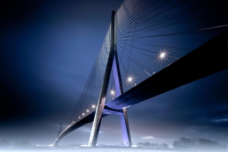 bridge, built structure, architecture, low angle view, bridge - man made structure, 1080P, landscape, Traffic Lights, Modern, sky, transportation, night