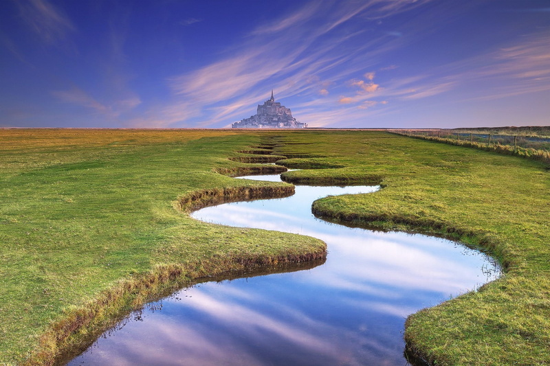 environment, landscape, France, nature, sky, lake, Photo Manipulation, scenics - nature, tranquility, castle, water, Horizon, fence, travel destinations