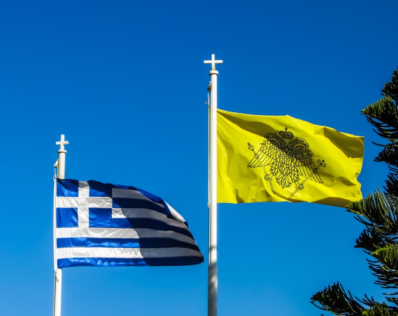 yellow, symbol, cyprus, pole, waving, sky, clear sky, flag, nature, country, low angle view, national icon, byzantium, patriotism, independence, blue, striped