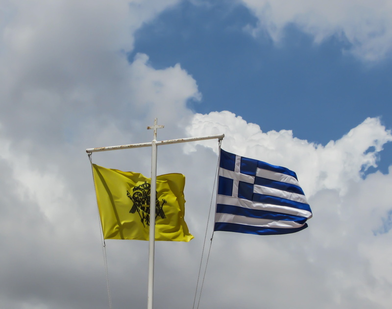 emotion, low angle view, day, clouds, symbol, no people, nature, outdoors, 2K, country, hanging, pride, Flags, sky, striped, Byzantium, yellow, Greece