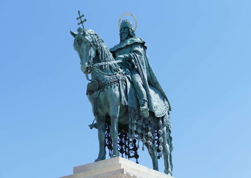 historically, day, art and craft, human representation, blue, statue, sculpture, landmark, still image, clear sky, representation, crown, nature, architecture