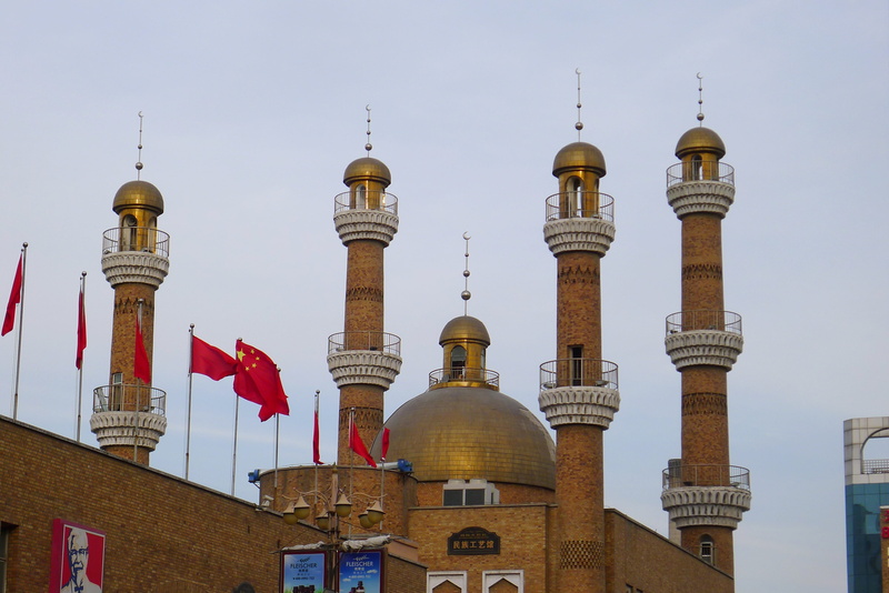 Urumqi, outdoors, building, low angle view, day, minaret, clear sky, belief, tourism, place of worship, architecture And Buildings, the past, building Exterior