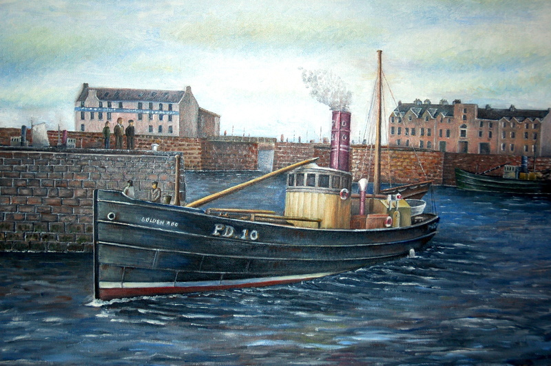 the port of Peterhead, 2K, PD10 andquot;Golden rodandquot;, Scotland, canvas, oil, fishing harbour, seiner, picture