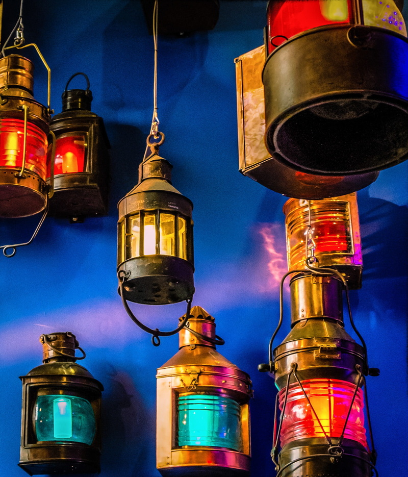 bottle, street light, decoration, city, shiny, hanging, no people, lanterns, metal, lamps, colored, focus on foreground, light, bright, hanging lights
