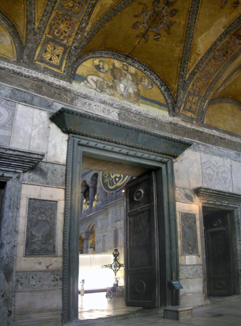 human representation, mural, mosque, architecture, door, hagia, entrance, Istanbul, ornate, famous Place, 720P, islam, text, ceiling, day, built Structure