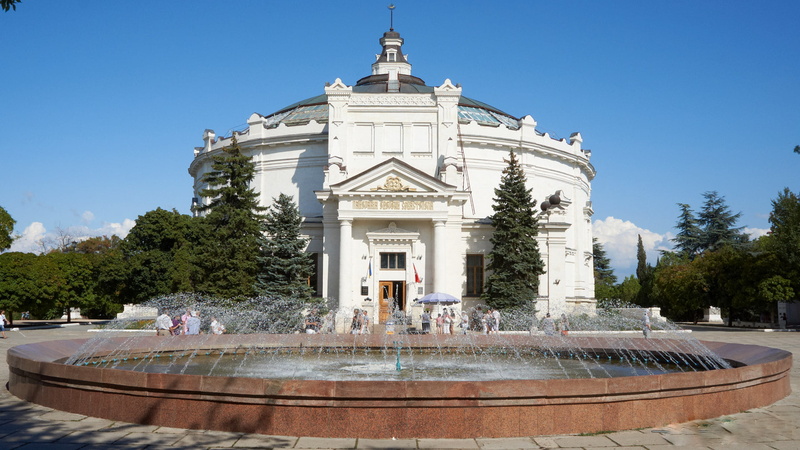 plant, architecture, blue, the building, panorama, green, water, no people, Crimea, dome, 1080P, spraying, fountain, Sevastopol, sky, building, outdoors