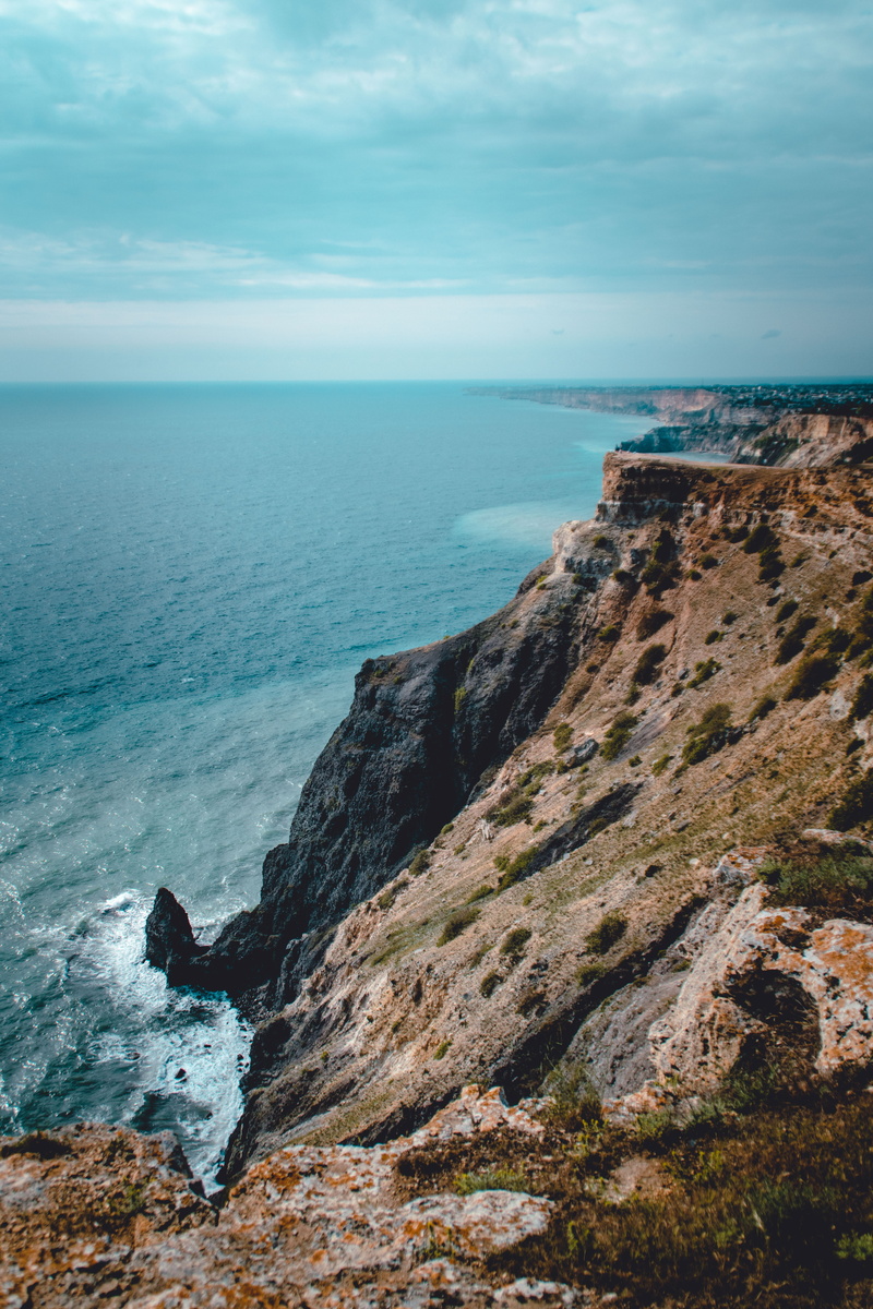 5K, rocky coastline, rock - object, beauty in nature, solid, cloud - sky, land, no people, sevastopol, idyllic, nature, day, rock, horizon, horizon over water