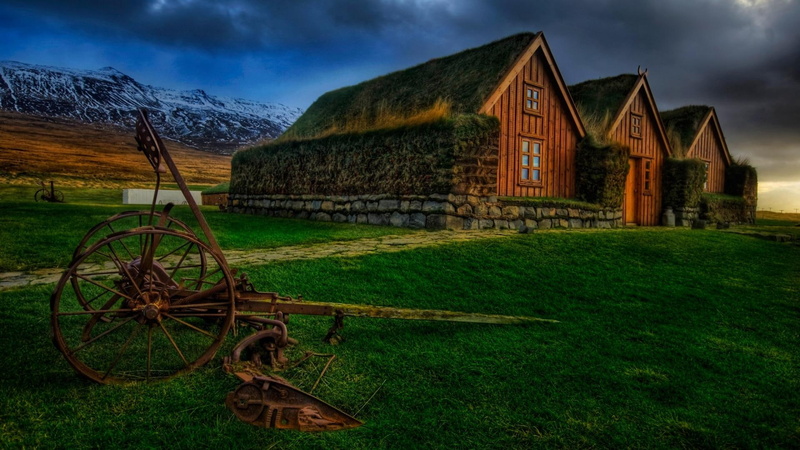 nature and landscapes, plow, 1080P, countryside, barn, clouds, farm, hdr, grass