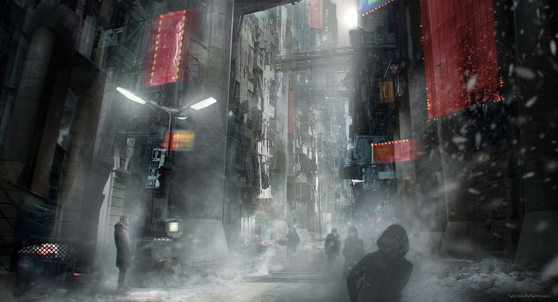 1080P, Victor Martinez, smoke, city, street, digital art, futuristic city, fantasy art