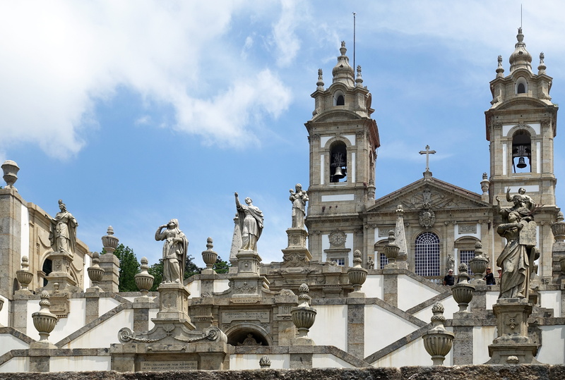 architecture, portugal, cloud - sky, minho, building, human representation, statue, stairs, art and craft, good jesus, representation, archeveques, bom jesus