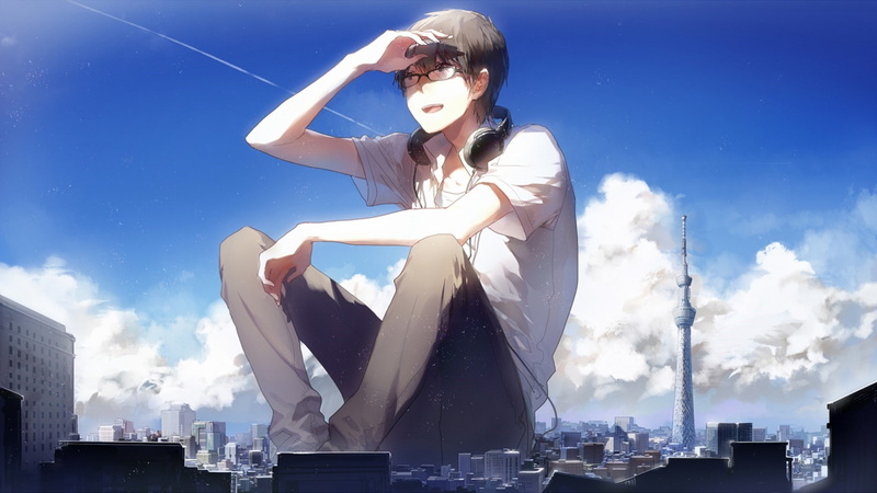 1080P, anime boys, glasses, city, headphones, anime, original characters, giant