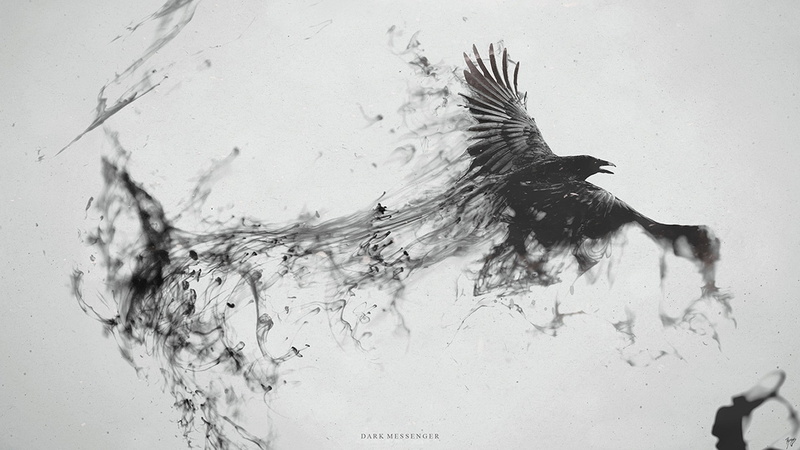 smoke, raven, x, Abstract, grayscale, art, birds, hd, trail, dark, messenger, 1080P, animals