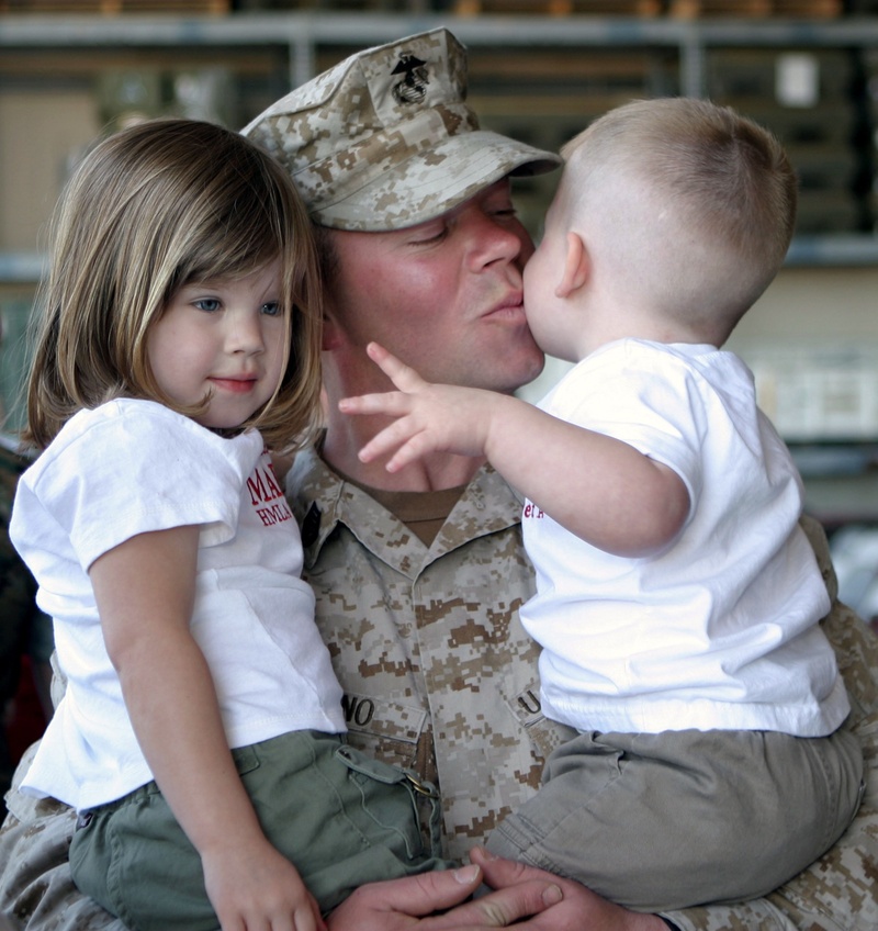 babies, young, kiss, uniform, face, soldier, male, cute, marine, arrival, love, military, carrying, group of people, positive emotion, child, 1080P, men