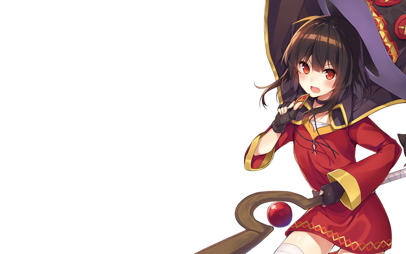 innocence, Megumin (KonoSuba), music, looking at camera, females, lifestyles, hairstyle, indoors, women, 1080P, three quarter length, portrait, studio shot