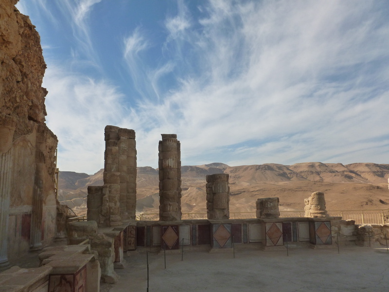 mountain, travel destinations, solid, masada, israel, tranquility, outdoors, architectural column, ancient, cloud - sky, nature, the past, history, tranquil scene