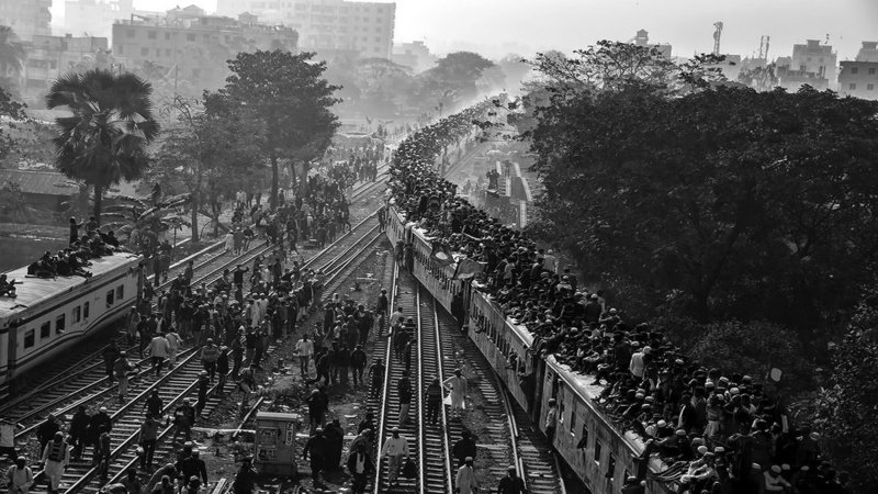 landscape, city, Trees, building, Muslim, photography, Train, Pilgrims, Bangladesh, monochrome, 720P, People