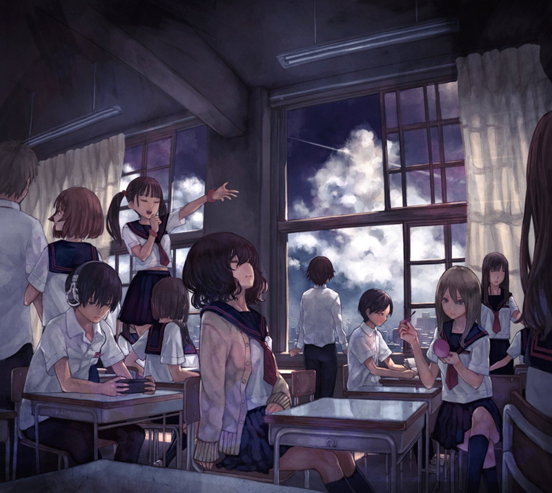 School Uniform, Short Hair, Sky, Boy, Cloud, Long Hair, 720P, Girl, Anime, Classroom, Original