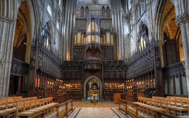 cathedral, ripon, organ, photo, architecture, choir, church, hall, medieval, 2K, architectural, glass, chairs, stained, interior, animals