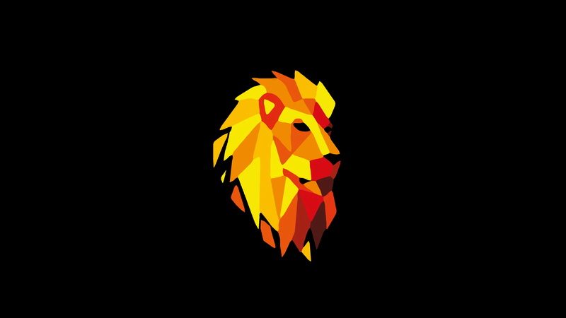 lion, animals, abstract, black background, digital art, 4K, orange, simple background
