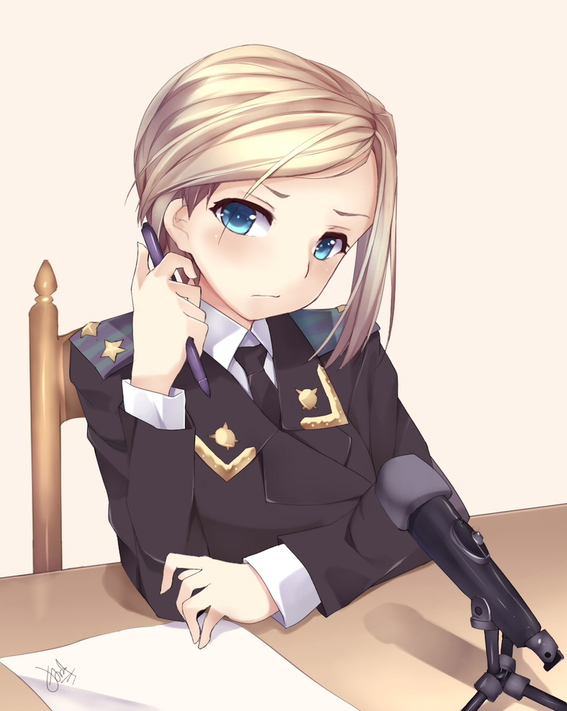 Natalia Poklonskaya, blue eyes, short hair, 1080P, anime girls, microphone, uniform, anime, blonde