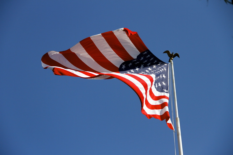 low angle view, democracy, am, symbolic, day, environment, dom, american flag background, sky, united, striped, clear sky, pride, flying, american, no people