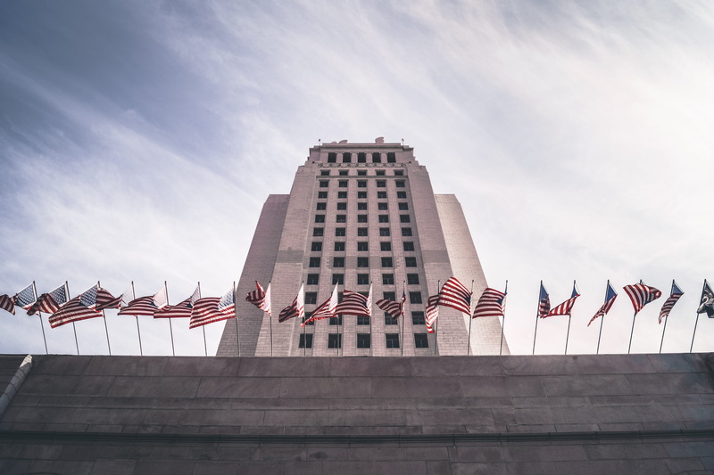famous Place, high rise building, sunlight, photography, blue, flags, white, outdoors, sky, low angle view, skyscraper, angle, view, u, no People, city