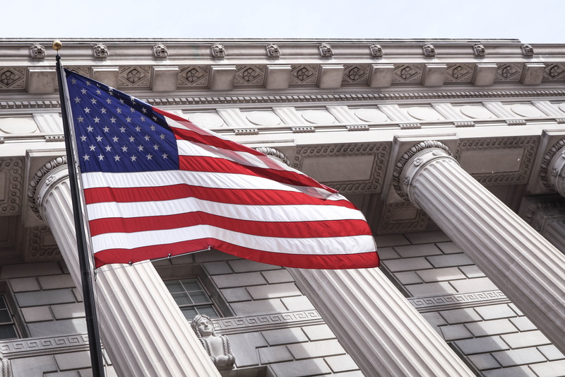 low angle view, pride, star shape, building, striped, photography, wind, uSA, patriotism, no People, independence, nature, 4K, architectural column, freedom