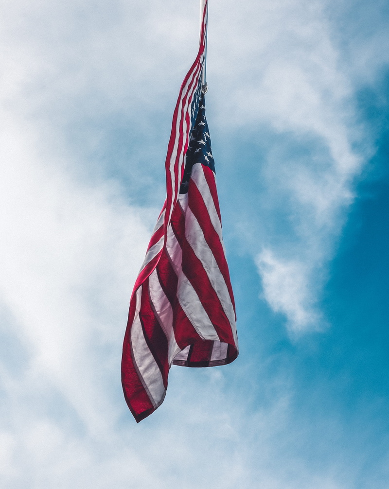 outdoors, america, sky, low, american, pride, striped, in the air, day, hanging in, cloudy, freedom, low angle view, patriotic, flying, american Culture