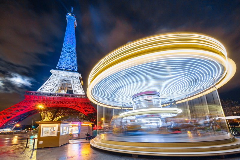 French Flag, Monuments, 1080P, Paris, Night, Light, Time-Lapse, Carrousel, Eiffel Tower