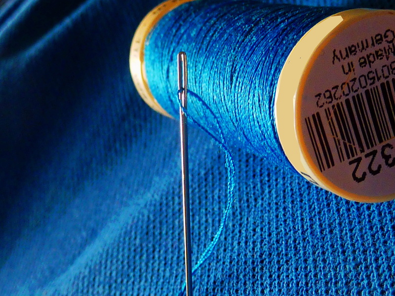 haberdashery, eye of a needle, Fabric, sewing item, thread, thread spool, still life, Needle, jeans, focus on foreground, sewing needle, textile, Labor