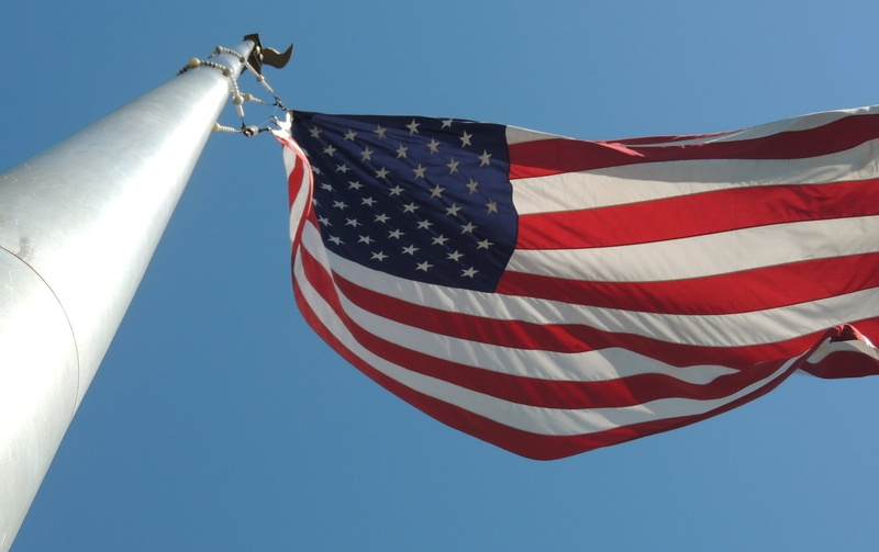 day, blue, white color, no people, flag, wind, red, stripes, emotion, stars, pole, waving, outdoors, striped, clear sky, american, uSA, sunlight, american Flag
