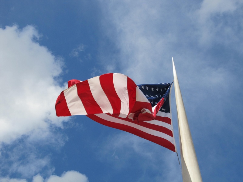 pole, cloud - sky, sky, united states, patriotism, breeze, freedom, nature, 2K, flag, waving, environment, flagpole, symbolism, no people, red, emotion