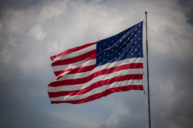 environment, national icon, flagpole, low angle view, star shape, cloud, patriotic, no people, day, nature, striped, wind, flag, patriotism, 5K, usa, waving