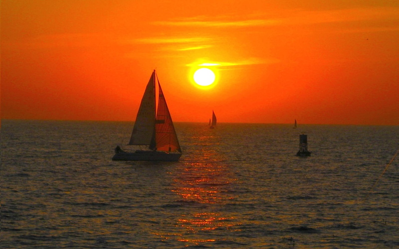 ocean, sailing, 1080P, boats, boast, sail, sunset