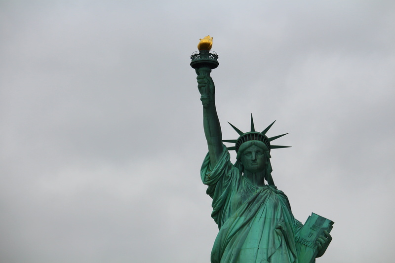 independence, low angle view, cloud - sky, copy space, monument, the past, statue of liberty, flaming torch, nyc, human representation, travel destinations