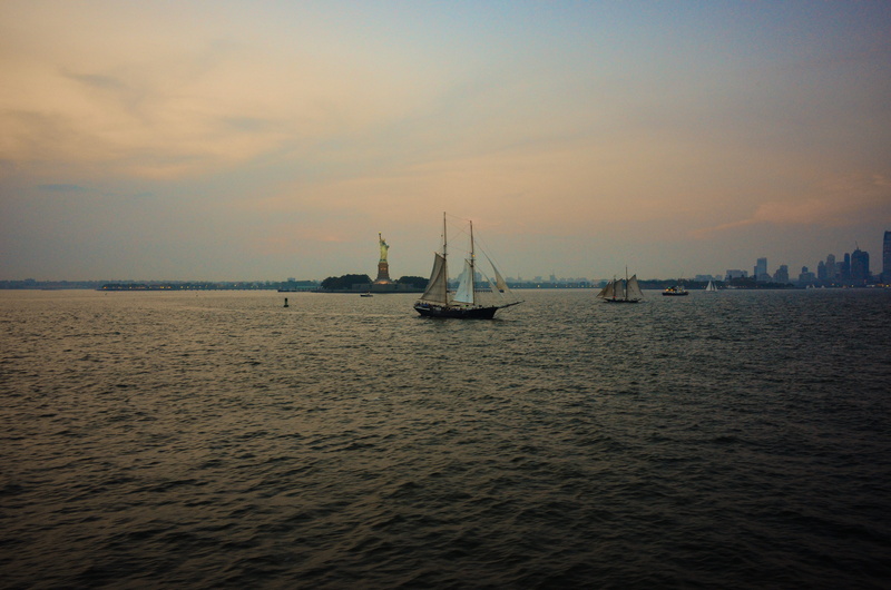 no people, sail, sailing, waterfront, nautical vessel, yacht, new york, travel, sea, beauty in nature, 4K, sunset, lady liberty, united states, nature