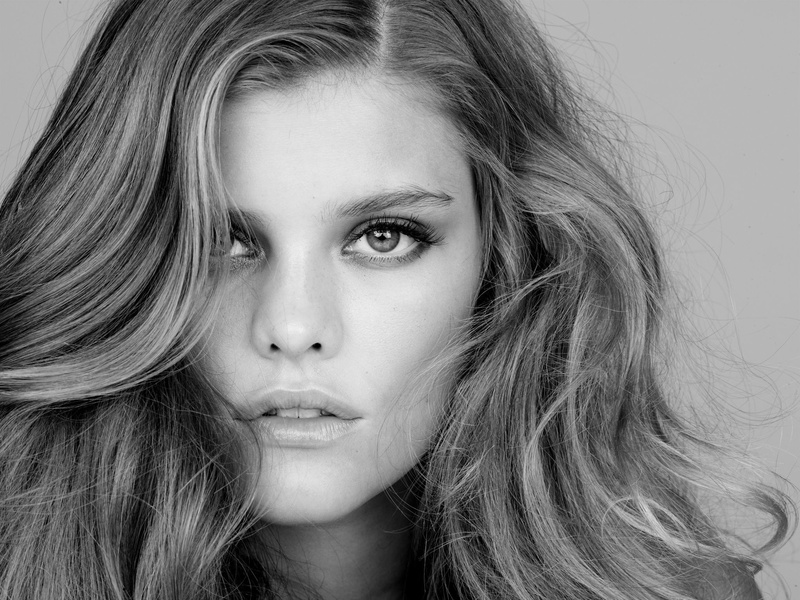 Nina Agdal, real people, wavy hair, fashion, model, looking at camera, long hair, front view, close-up, monochrome, blond hair, women, hair, human face