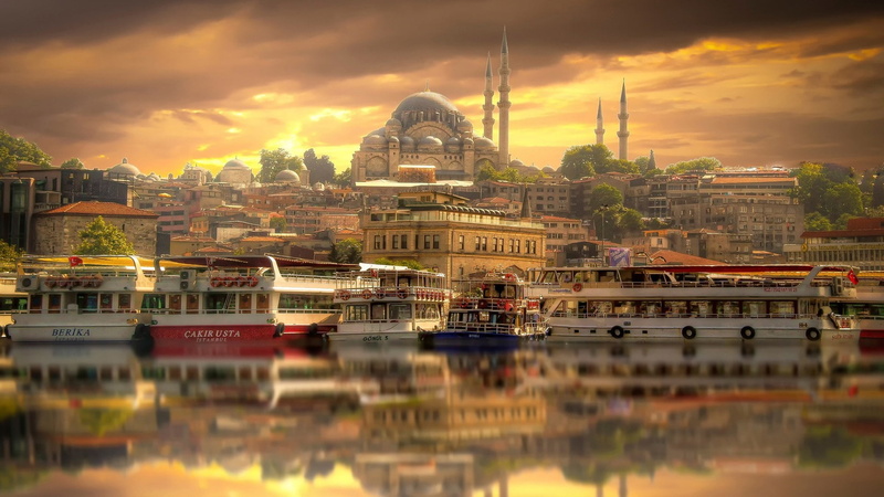 ship, cityscape, travel, travel destinations, golden horn, sky, architecture, nature, building, river, evening, outdoors, built structure, istanbul, mosque