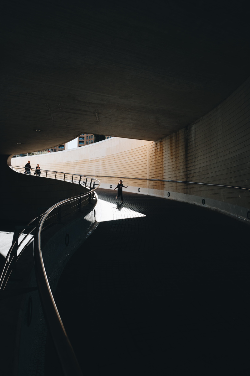 shade, minimal portrait, dom, underground, daytime, running, travel, curve, leisure activity, built structure, family time, contrast, men, car, tunnel