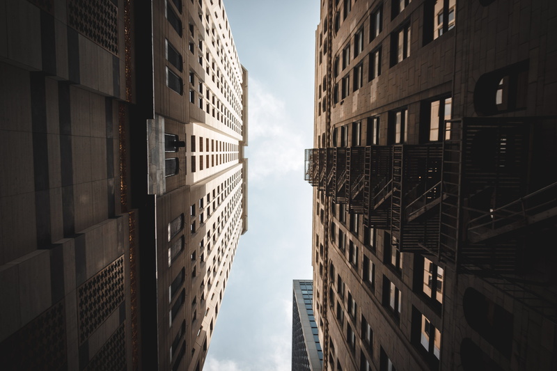 sky, architectural, city, blue sky, residential District, modern, cityscape, looking up, tall - High, architecture, perspective, office Building, low angle