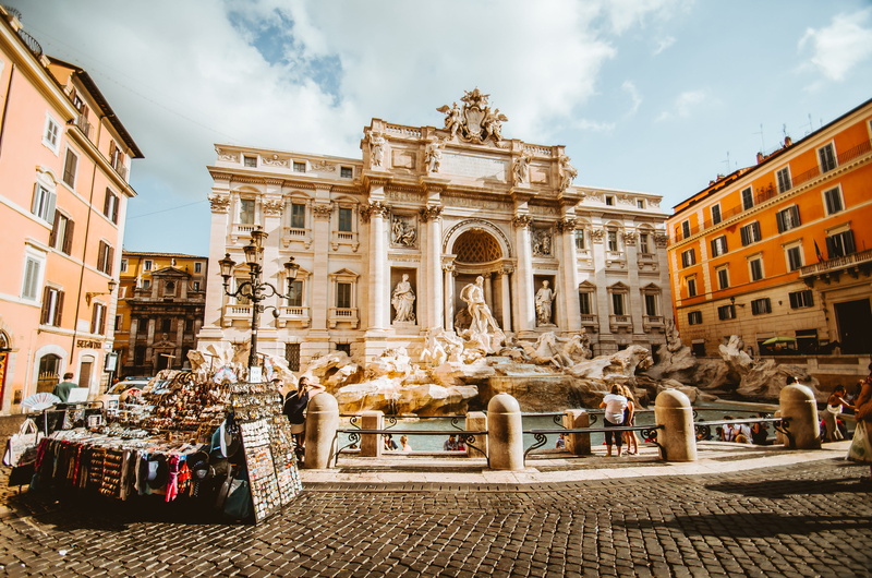 tourism, 4K, street view, building, day, ancient egypt, built structure, statue, representation, history, rome, group of people, fountain, fontanna di trevi