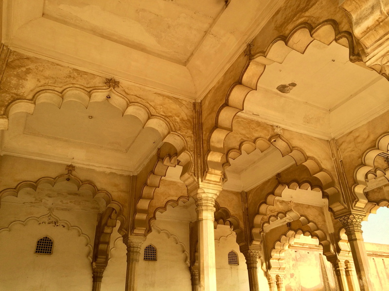 architectural feature, day, archway, ancient, ornamental, indoors, low angle view, red fort, india, ceiling, architecture, craft, yellow, religion, agra