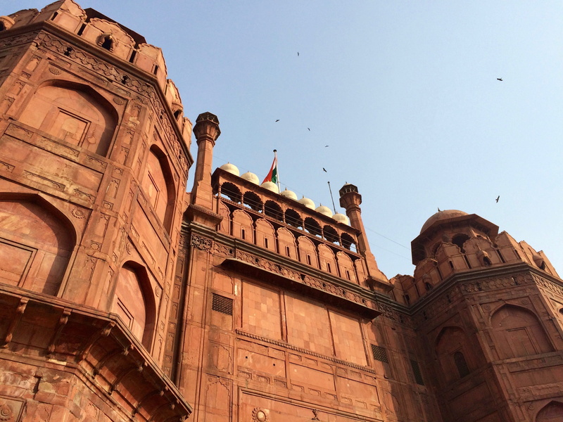 agra, clear sky, red fort, tower, day, architecture, tourism, palace, history, travel destinations, low angle view, 2K, art and craft, animal themes, new lajpat rai market