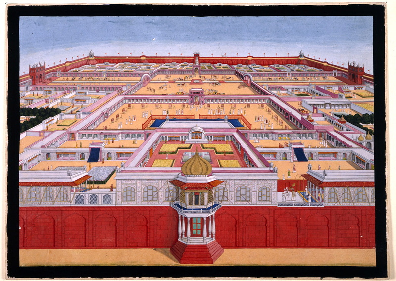 old, public domain, fort, cultures, aerial, representation, transfer print, auto post production filter, stadium, red, India, human representation, no people