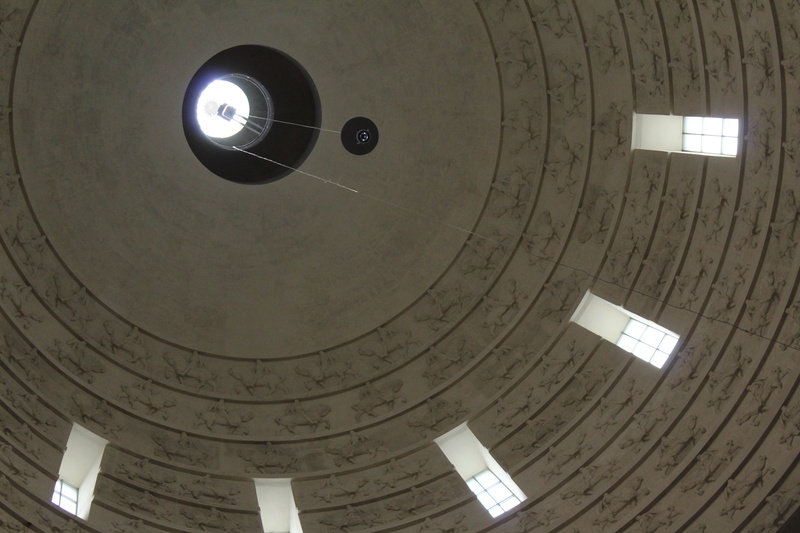 indoors, no people, day, völkerschlachtdenkmal, wall - building feature, geometric shape, directly below, illuminated, pattern, circle, lighting equipment
