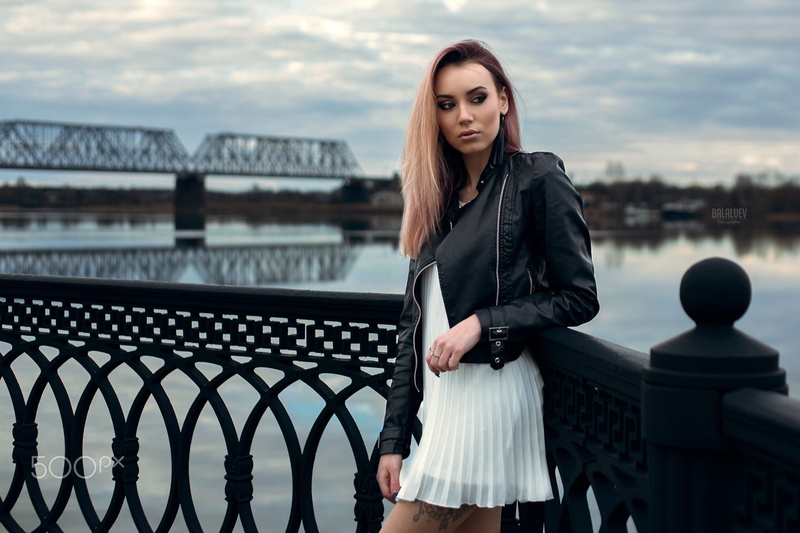 real people, white dress, 1080P, blonde, bridge, dyed hair, looking away, hair, 500px, clothing, fashion, adult, outdoors, beauty, portrait, hairstyle