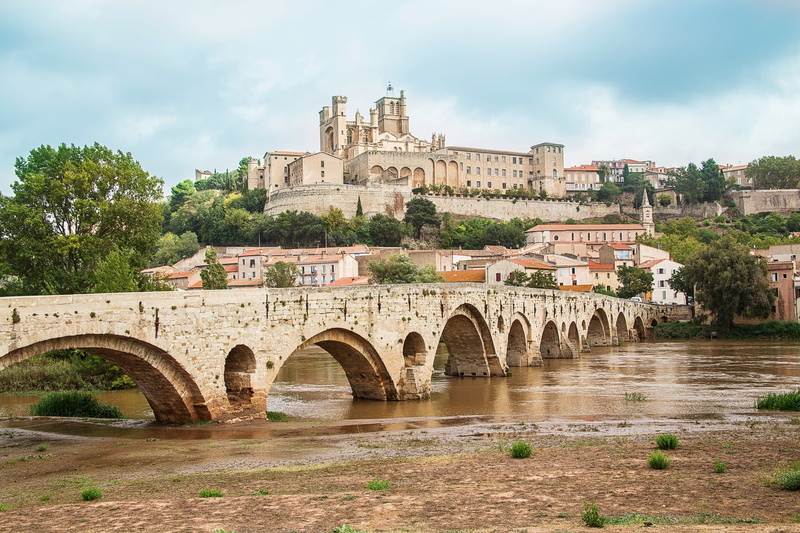 transportation, arcades, landscape, europe, arch bridge, ancient, cloud - sky, béziers, architecture, roman, water, sky, history, bridge - Man Made Structure